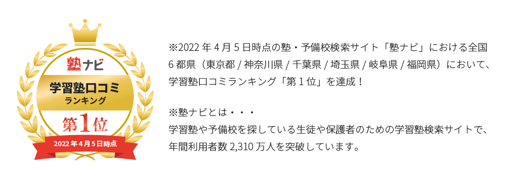 塾ナビ　学習塾口コミランキング『第1位』